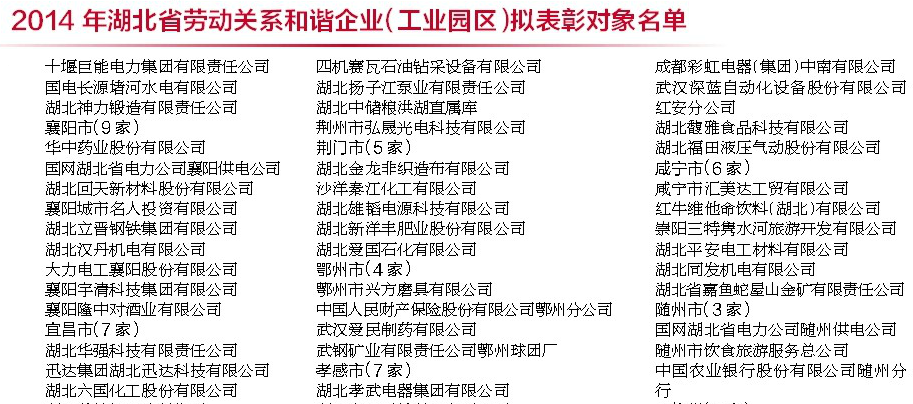 成都乐玩在线手机版（大中国区）电器（集团）中南有限公司,湖北省劳动关系和谐企业